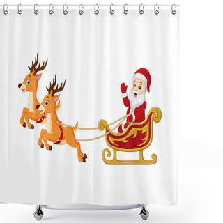 Personality  Vector Illustration Of Cartoon Santa Claus Rides In Sleigh With Reindeer Shower Curtains