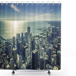 Personality  Sunrise Over Chicago Financial District- Aerial View Shower Curtains