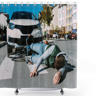 Personality  Male Bicycle Rider Hit By Car On Road, Car Accident Concept Shower Curtains