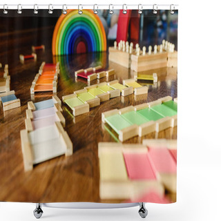 Personality  Children Playing With Wooden Rainbow Waldorf Montessori Shower Curtains
