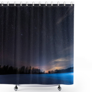 Personality  Dark Sky Full Of Shiny Stars In Carpathian Mountains In Winter At Night Shower Curtains