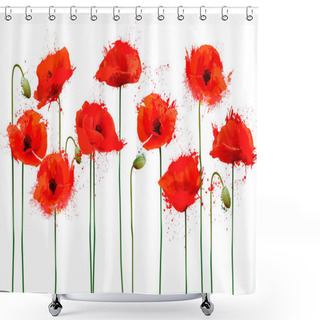 Personality  Abstract Beautiful Background With Red Poppies Flowers. Vector. Shower Curtains