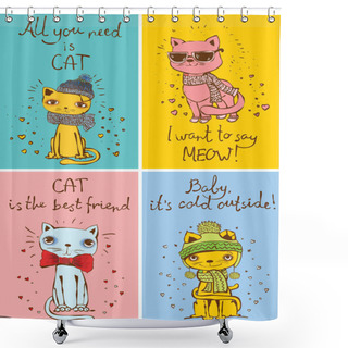 Personality  Set Of Stylish Hipster Cats Shower Curtains