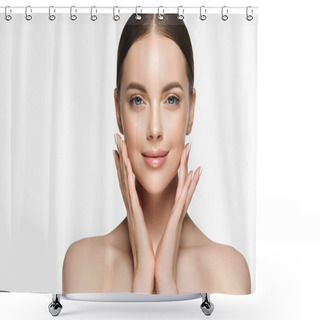 Personality  Beautiful Young Woman With Clean Fresh Skin On Face . Girl Facial Treatment . Cosmetology , Beauty And Spa . Shower Curtains