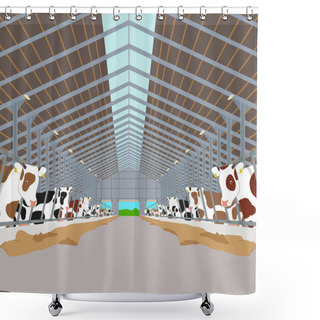 Personality  Inside Of The Interior Of The Cowshed With The Cows. Vector Illustration Shower Curtains