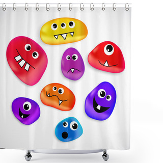 Personality  Set Of Cute Vector Monsters. Shower Curtains