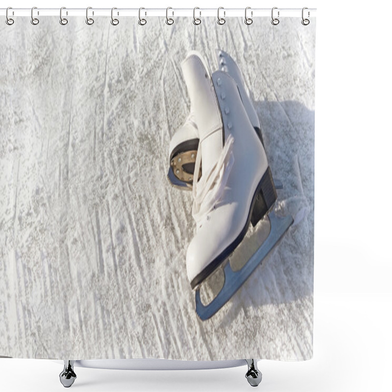 Personality  Women White Skates. Abstract Background On A Winter Sports Theme Shower Curtains