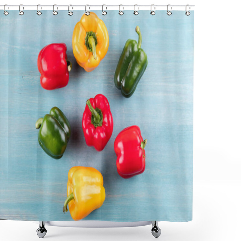Personality  Peppers On Wooden Table  Shower Curtains