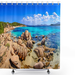 Personality  Beautiful Ocean Coastline Panorama With Beaches, Sardinia, Italy Shower Curtains
