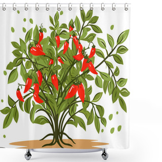 Personality  Red Chili Pepper. Spicy Vegetables On Tree. Vector Illustration Shower Curtains
