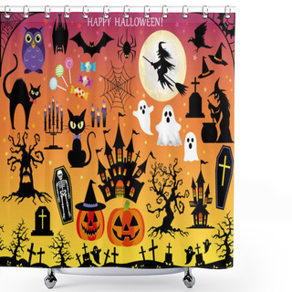 Personality  Halloween Vector Illustration Set.  Shower Curtains
