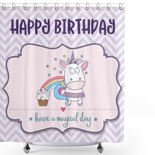 Personality  Happy Birthday Card  With Lovely Baby Girl Unicorn Shower Curtains