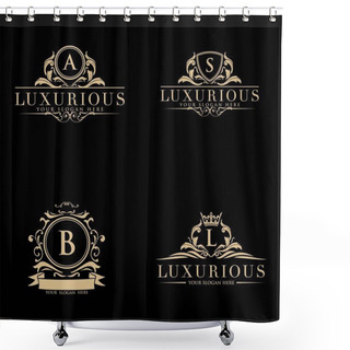 Personality  Set Of Vector Elements In Style Of Luxury Flourish. Luxury Logo Template In Vector For Restaurant, Royalty, Boutique, Cafe, Hotel, Heraldic, Jewelry, Fashion And Other Vector Illustration Shower Curtains