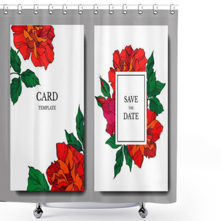 Personality  Vector Rose Floral Botanical Flowers. Red And Green Engraved Ink Art. Wedding Background Card Floral Decorative Border. Shower Curtains