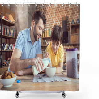 Personality  Father And Son Having Breakfast Shower Curtains