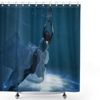 Personality  Lighting On Peaceful Woman In White Elegant Dress Swimming In Pool  Shower Curtains