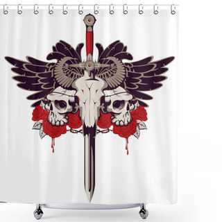 Personality  Emblem With Skulls, Sword, Roses And Wings Shower Curtains