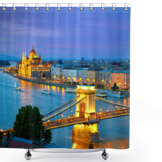Personality  Budapest, Hungary. Chain Bridge And The Parliament. HDR Shower Curtains