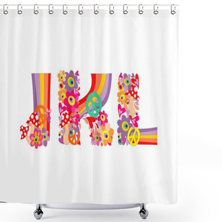 Personality  Hippie Childish Alphabet With Colorful Abstract Flowers, Rainbow And Mushrooms. J, K, L Shower Curtains