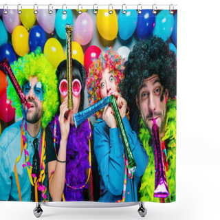 Personality  Party People Celebrating Carnival Or New Year In Party Club Shower Curtains