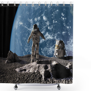 Personality  The Astronaut On A Background Of A Planet Shower Curtains