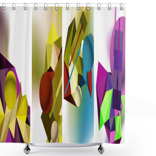 Personality  A Visually Striking Artwork Featuring A Collage Of Colorful Geometric Shapes Including Rectangles, Circles, And Patterns Painted On A White Background Shower Curtains