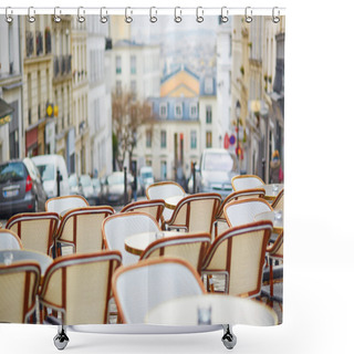 Personality  Empty Parisian Outdoor Cafe On Montmartre Shower Curtains