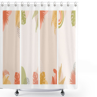 Personality  Set Of Modern Summer Story Template Design In Pastel Earthy Colors. Vertical Banner With Abstract Geometrical Shapes And Tropical Leafs In Boho Style. Vector Flat Illustration For Ad On Social Media. Shower Curtains