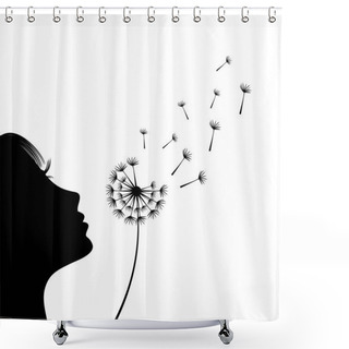 Personality  The Girl Is Blowing A Dandelion. Silhouette. Shower Curtains