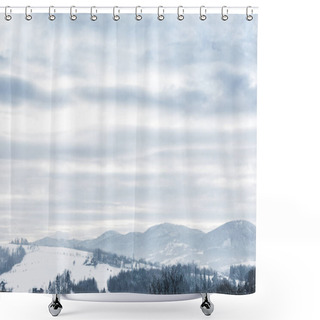 Personality  Landscape Of Carpathian Mountains Covered With Snow With Cloudy Sky And Trees  Shower Curtains