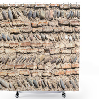 Personality  Old Fortress Wall In Georgia, Traditionally Built Of Bricks And River Stones. Background Image Shower Curtains