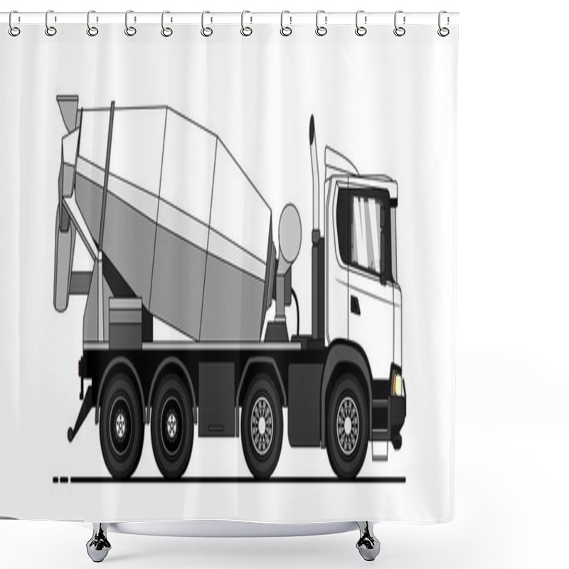 Personality  Vector Illustration Cement Mixer Truck , Side View. Template For Corporate Identity, Branding And Advertising. Modern Flat Vector Illustration. Shower Curtains