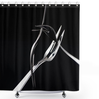 Personality  Three Forks With Two Tines Isolated On Black Shower Curtains