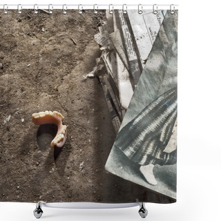 Personality  Denture On The Ground In Old House Shower Curtains