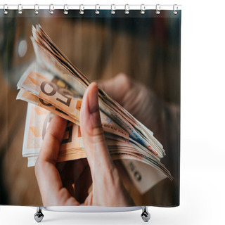 Personality  Euro Bills In Hands Shower Curtains