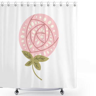 Personality  Flat Stylized Rose Flower In Folk Style Isolated On White Background. Vector Hand Drawn Stylized Drawing In Muted Colors And Boho Style. Ideal For Decor, Printout, Decoration Shower Curtains