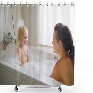 Personality  Mother And Baby Taking Bath Shower Curtains