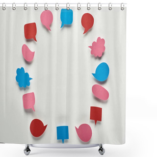 Personality  Round Frame Of Empty Colorful Speech Bubbles On White Background, Cyberbullying Concept Shower Curtains