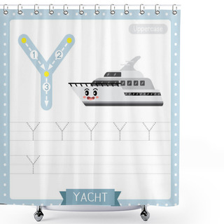 Personality  Letter Y Uppercase Cute Children Colorful Transportations ABC Alphabet Tracing Practice Worksheet Of Yacht For Kids Learning English Vocabulary And Handwriting Vector Illustration. Shower Curtains
