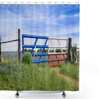 Personality  Texas Bluebonnets Along A Fence In Spring Shower Curtains