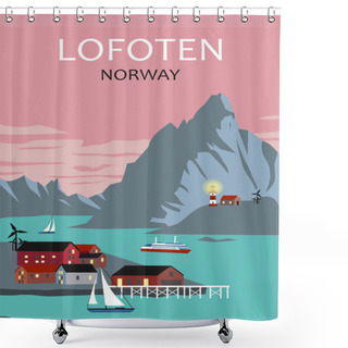 Personality  Lofoten Islands Norway Shore Fjord Vector Poster Shower Curtains