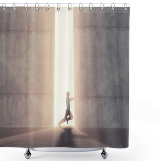 Personality  Young Man Pushing A Big Door. This Is A 3d Render Illustratio Shower Curtains