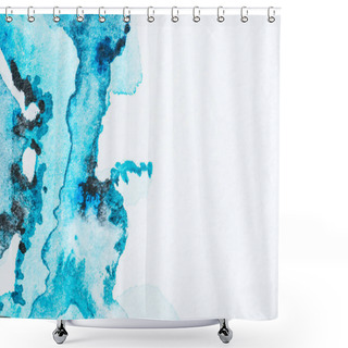 Personality  Abstract Bright Turquoise Watercolor Paint Blots On Paper Shower Curtains
