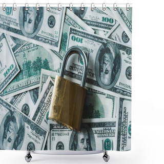 Personality  Top View Of Metallic Padlock On Dollar Banknotes  Shower Curtains