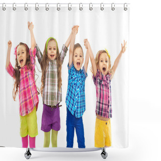 Personality  Happy Kids Jumping Together Shower Curtains