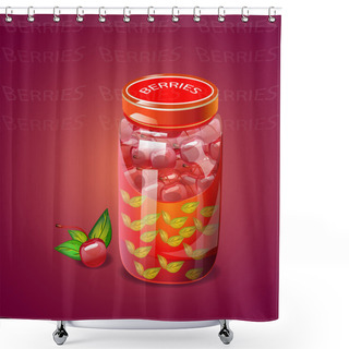 Personality  Pot With Cherry Berries Jam Shower Curtains