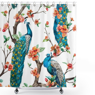 Personality  Watercolor Vector Peacock Pattern Shower Curtains
