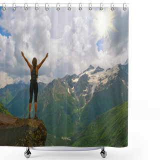 Personality  Young, Beautiful Girl In Mountains Shower Curtains