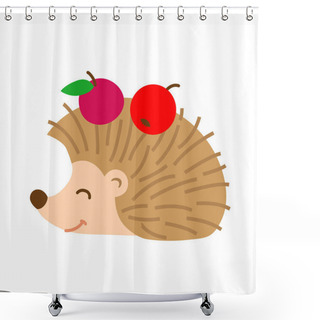 Personality  Funny Forest Animal In A Cartoon Style. Cute Hedgehog With Red Apples On His Back Shower Curtains