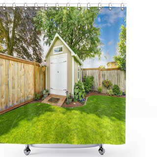 Personality  Fenced Backyard With Small Shed Shower Curtains